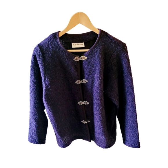 C.D. Petites Jackets & Blazers - Vintage C.D. Petites Boucle Purple Eggplant Cropped Jacket Preppy Classic  Med